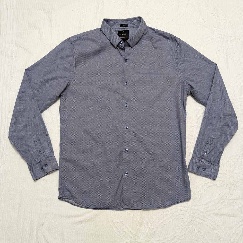 01.Algo Men's Slim Fit Stretch Cotton XLT XL Tall Casual Button Up Blue Shirt